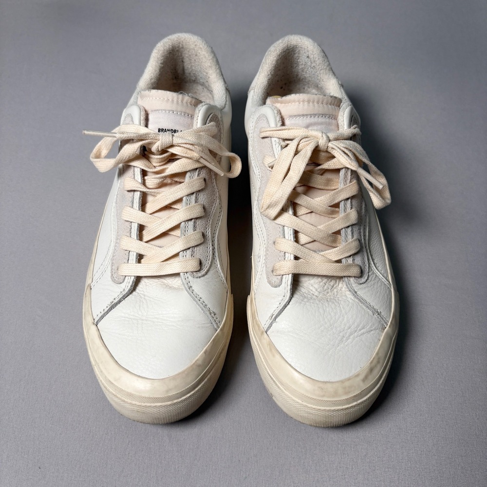 Brandblack Mens Low Top Leather Suede Sneakers Off White Cream US 9.5